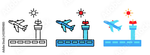 airport and control tower icon set isolated on white background for web design ,travel concept