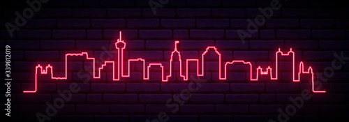 Red neon skyline of San Antonio city. Bright San Antonio long banner. Vector illustration. photo