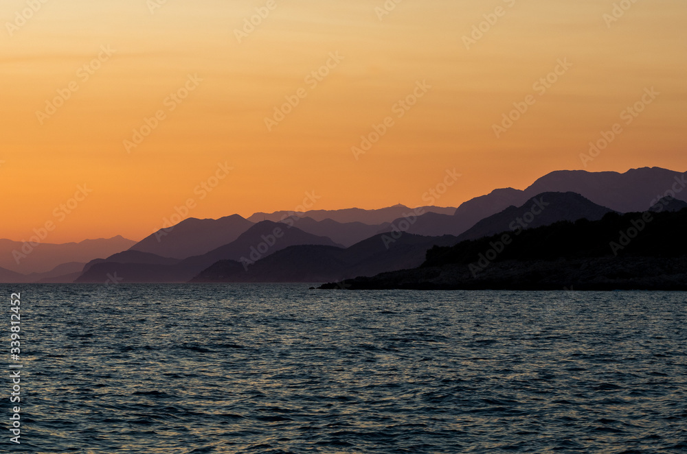Sunset over the sea, Adriatic sea, Montenegro
