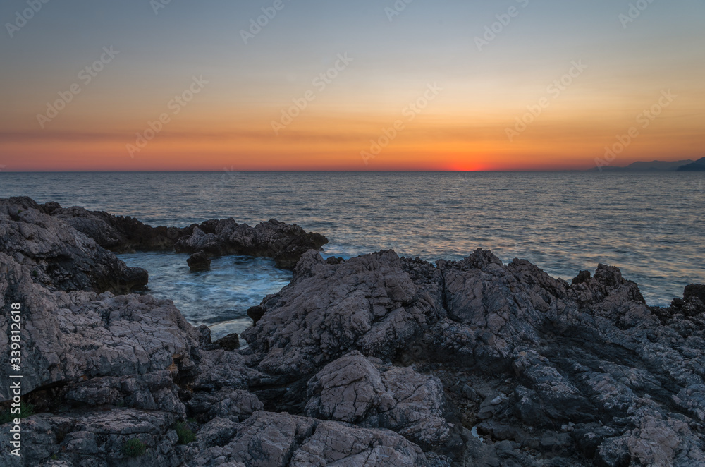 Sunset over the sea, Adriatic sea, Montenegro

