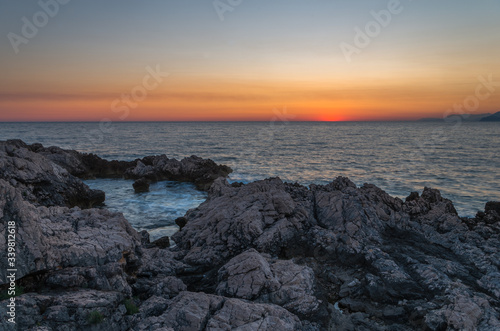 Sunset over the sea, Adriatic sea, Montenegro 