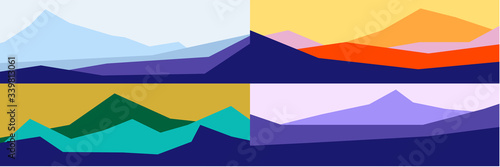 Vector banners set with panorama landscape in phantom blue color tones.