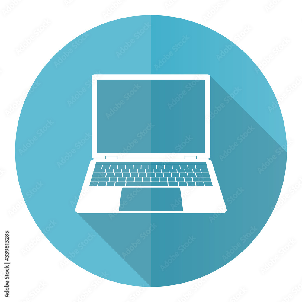 Open notebook blue round flat design vector icon isolated on white background, laptop, mobile computer illustration in eps 10 Open notebook blue round flat design vector icon isolated on white background, laptop, mobile computer illustration in eps 10