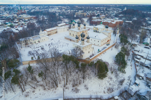 View of the Holy Trinity Makaryevo-Unzhensky Monastery on a January day (aerial photography). Makaryev, Kostroma region. Russia photo