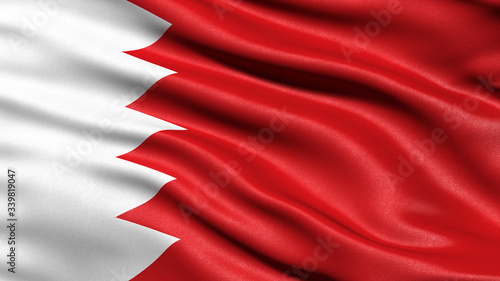 3D illustration of the flag of Bahrain waving in the wind.