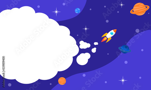 Space ship, Rocket , star and planet in galaxy with copy space for your text. Vector flat design.