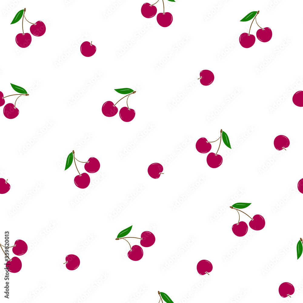 Cherry ornament, berries. Seamless vector pattern. Bright, Modern Fashionable print for wallpaper, textile, fabric. Cherry ornament, berries. Seamless vector pattern. Bright, Modern Fashionable print for wallpaper, textile, fabric.