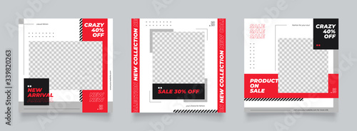 instagram post template for digital marketing and sale promo. red and black fashion banner advertising. promotional mock up photo vector frame illustration