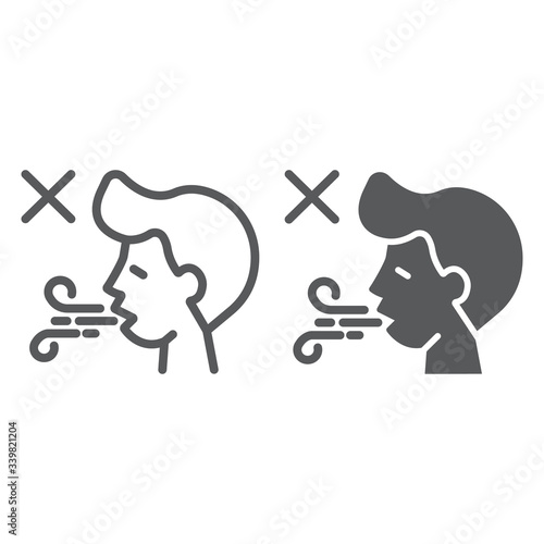 Difficulty breathing line and glyph icon, dysnea and covid-19, coronavirus symptom sign, vector graphics, a linear icon on a white background, eps 10.