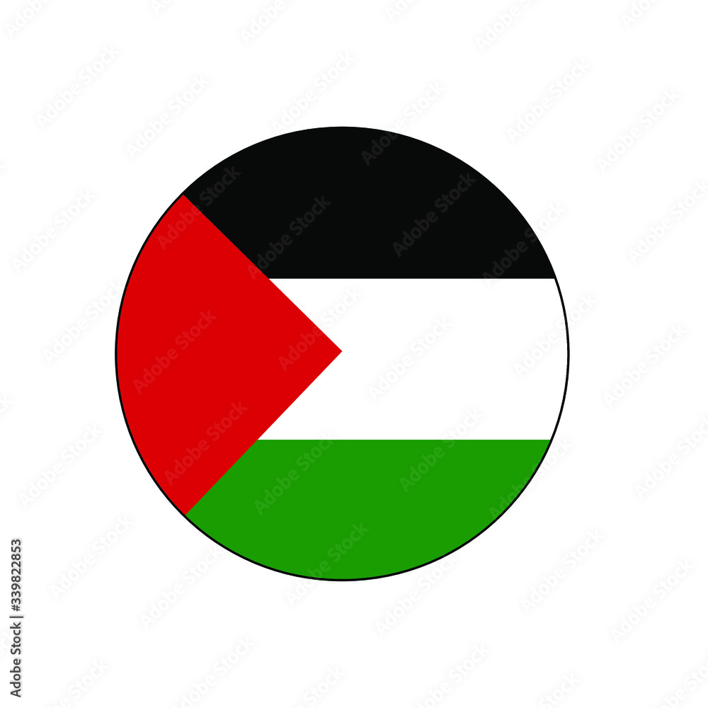 Palestine Flag Button rounded on isolated white for Middle East push button concepts. Palestine Flag Button rounded on isolated white for Middle East push button concepts.