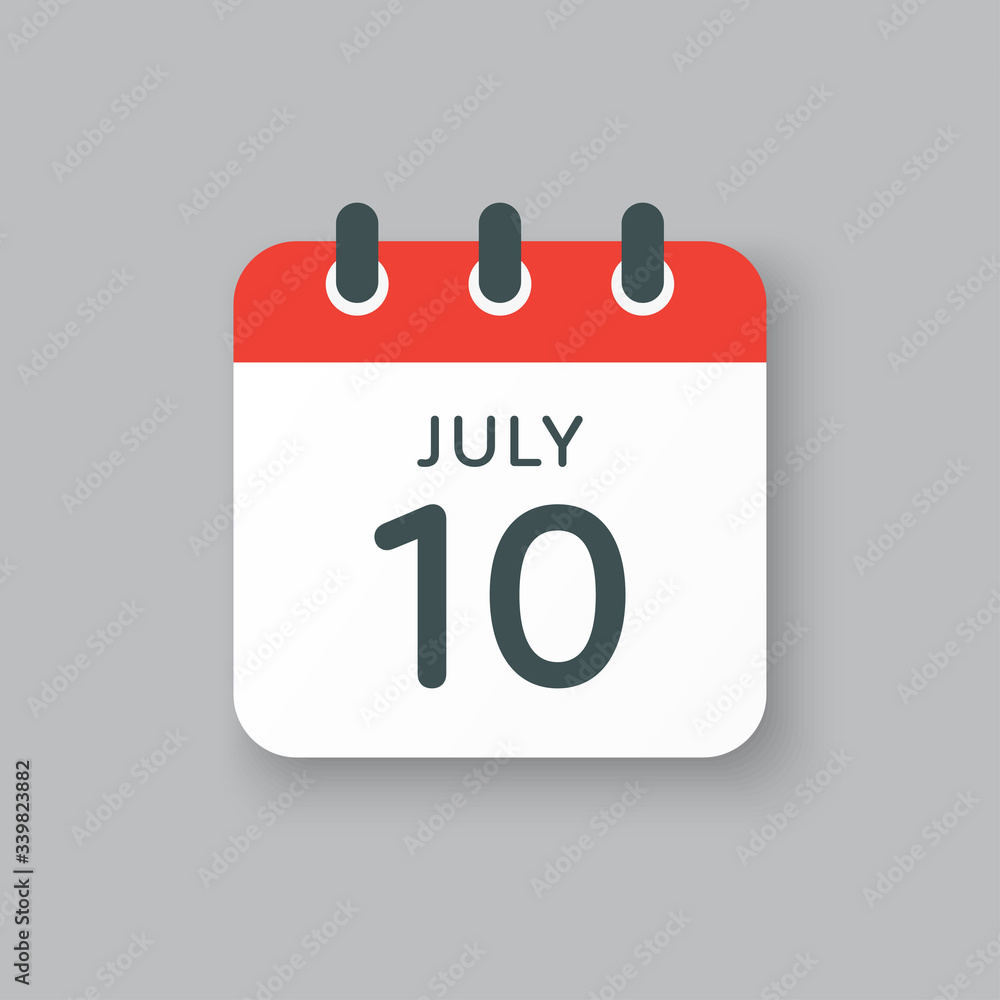 Icon calendar day 10 July, summer days of the year Icon calendar day 10 July, summer days of the year