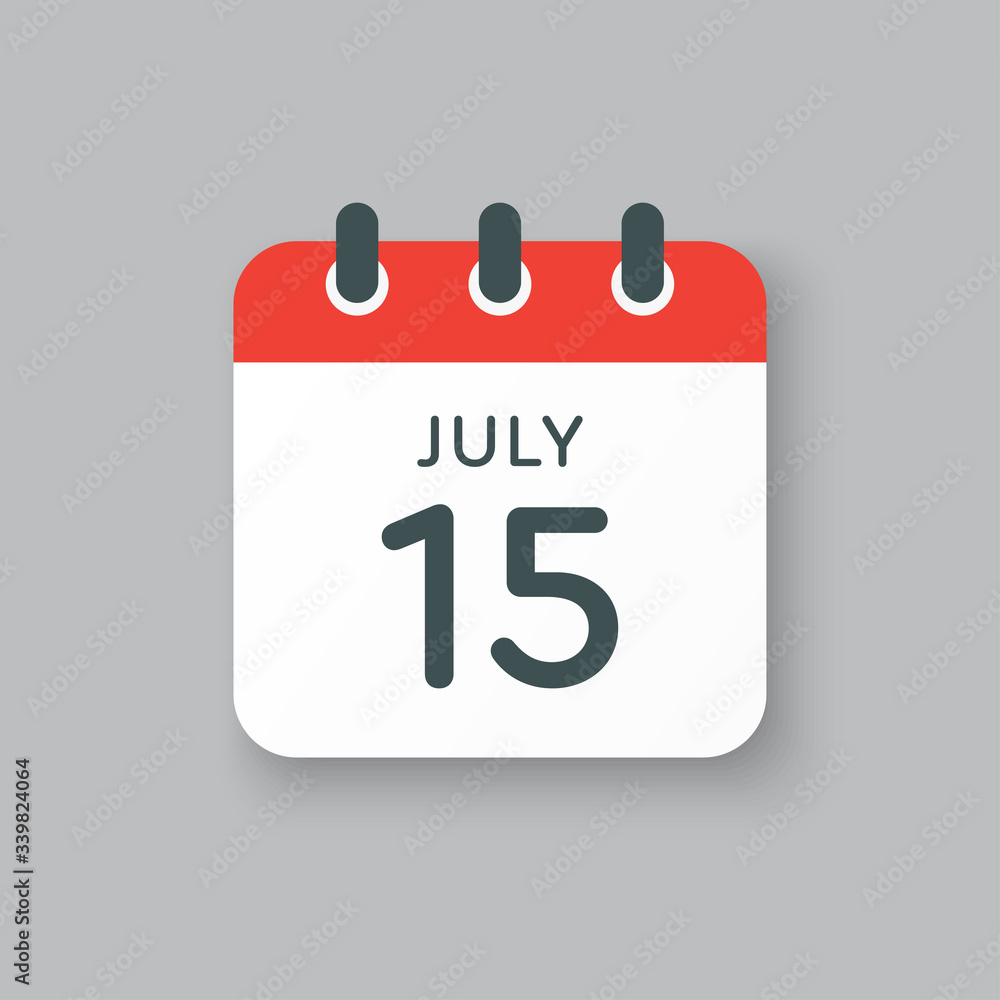 Icon calendar day 15 July, summer days of the year Icon calendar day 15 July, summer days of the year
