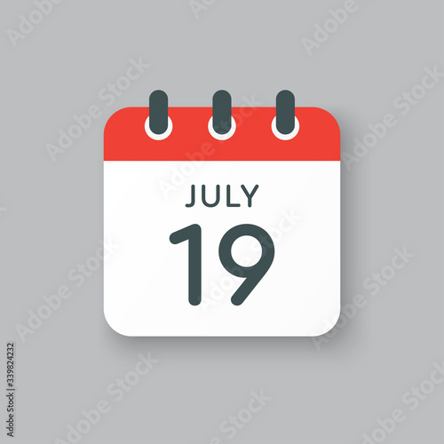 Icon calendar day 19 July, summer days of the year