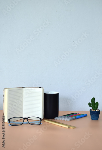 children's starionary on the table for studying time at home. photo