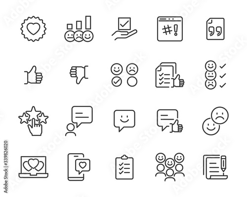 set of feedback icons, review, comment, customer, rating