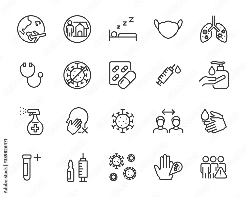 set of coronavirus icons, virus, illness, avoid crowd set of coronavirus icons, virus, illness, avoid crowd