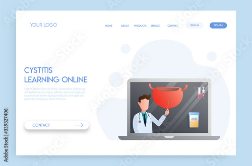 Landing page Online doctor concept. Experts advise human bladder cystitis in learning online.