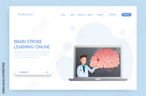Landing page Online doctor concept. Experts advise brain stroke anatomy in learning online.