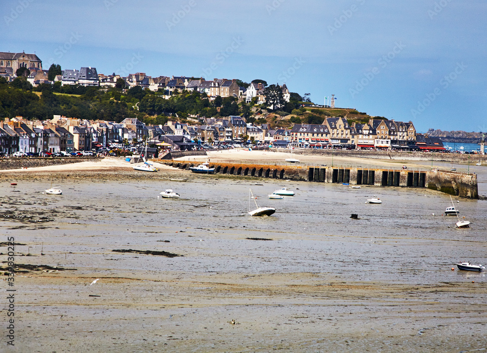 View of the city of Cancal at low tide, the coast of the Atlantic ocean. Brittany region in Western France.