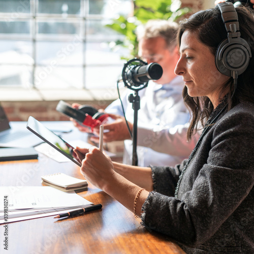 Photography Businesswoman interviewed for a podcast