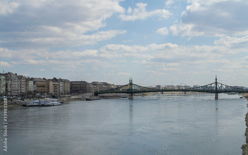 view of the chain bridge, or Sechenyi bridge - suspension bridge over the Danube River