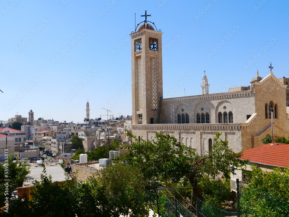 panoramic view on famous Greek Melkite Catholic Church in Bethlehem