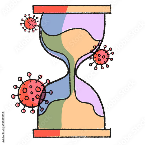 Hourglass surrounded by viruses.