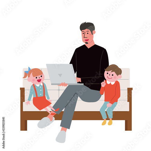 リモートワークをする夫婦　在宅勤務　テレワーク イラスト
