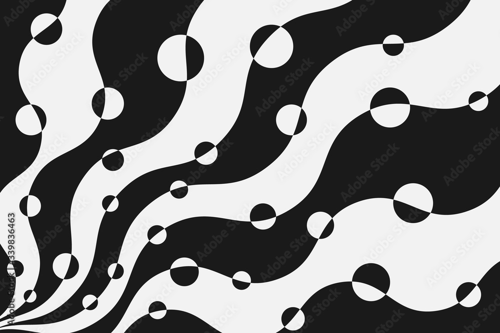 Vector abstract background of black and white waves and circles