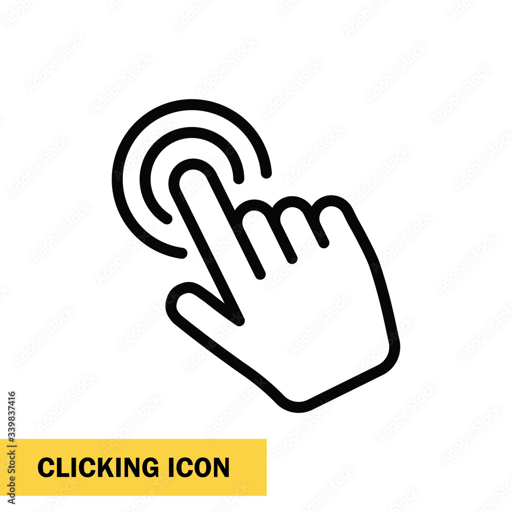 Clicking finger icon, hand pointer vector. Click mouse. Clicking finger icon, hand pointer vector. Click mouse.