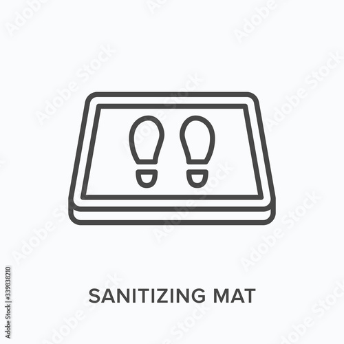 Sanitizing mat line icon. Vector outline illustration of antibacterial equipment. Industrial shoe disinfection pictorgam