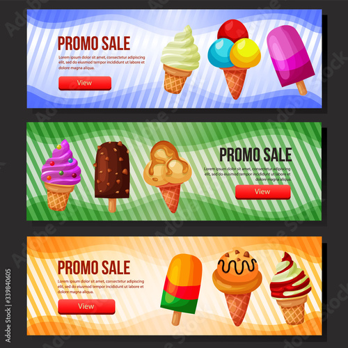 colorful tasty ice cream sale banner web set