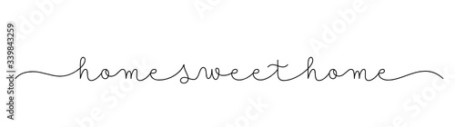 HOME SWEET HOME black vector monoline calligraphy banner with swashes