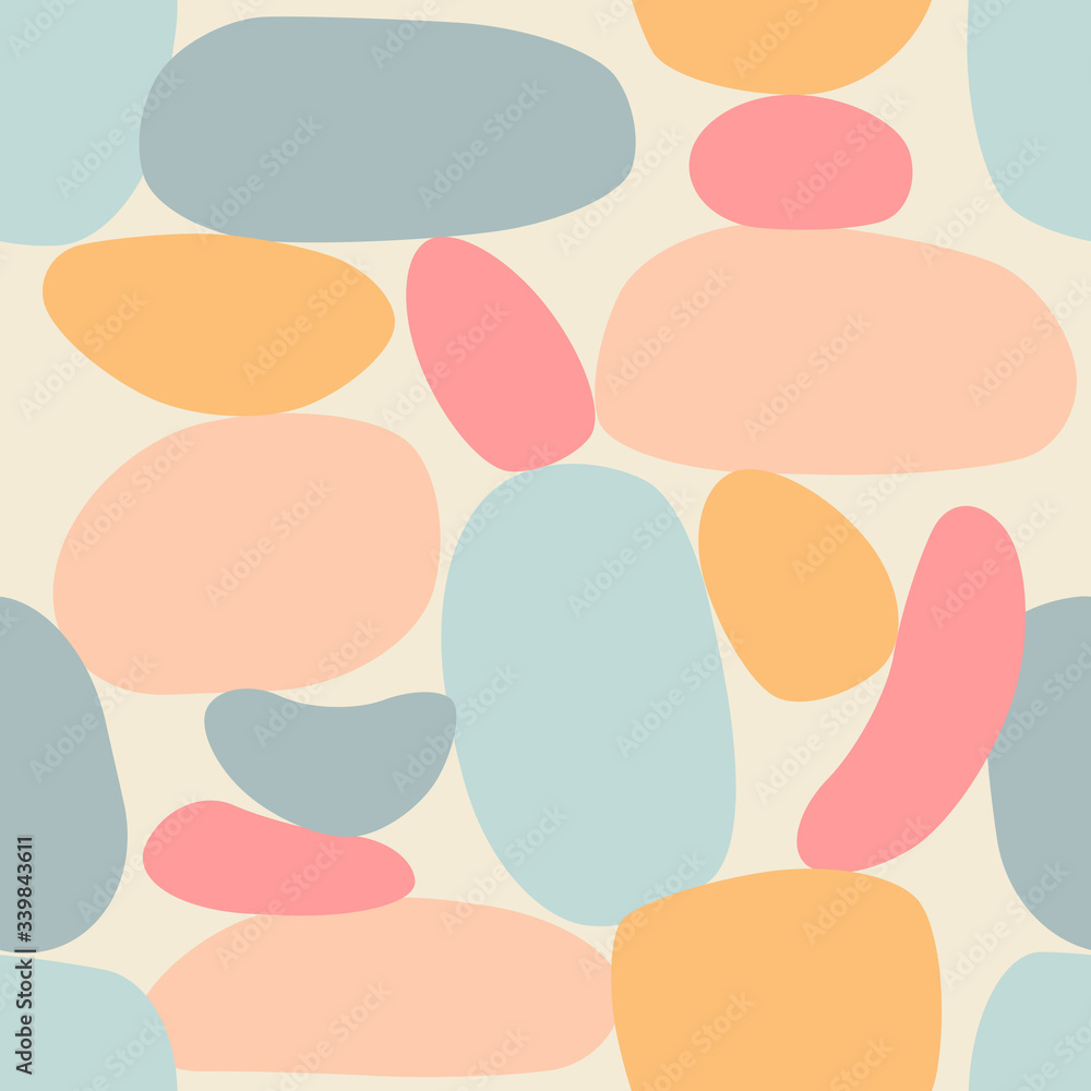 Seamless pattern background with astract organic shapes, contemporary collage style, pastel colors