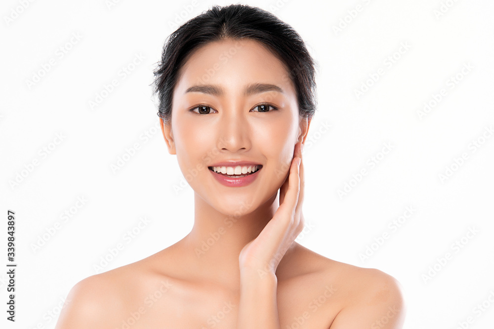 Beautiful Young Asian Woman with Clean Fresh Skin. Face care, Facial treatment, Cosmetology, beauty and healthy skin and cosmetic concept, woman beauty skin isolated on white background Beautiful Young Asian Woman with Clean Fresh Skin. Face care, Facial treatment, Cosmetology, beauty and healthy skin and cosmetic concept, woman beauty skin isolated on white background