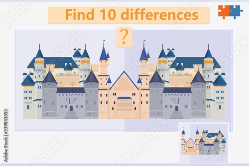 Find the difference in a children's game on the theme of medieval castles photo