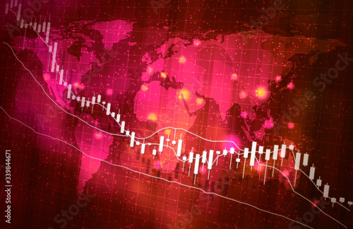 Obraz na płótnie 株価暴落コロナウイルスのイメージ赤色レッド