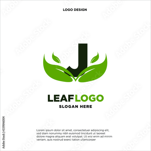Letter J Green Leaf Logo Design Element, Letter J leaf initial logo template
