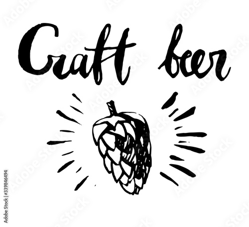 Handwritten vector word “Craft beer”. Hand lettering illustration. Brush handwritten text for poster, banner, pub, bar.