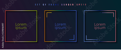 Set of gradient square border frame vibrant color on dark background