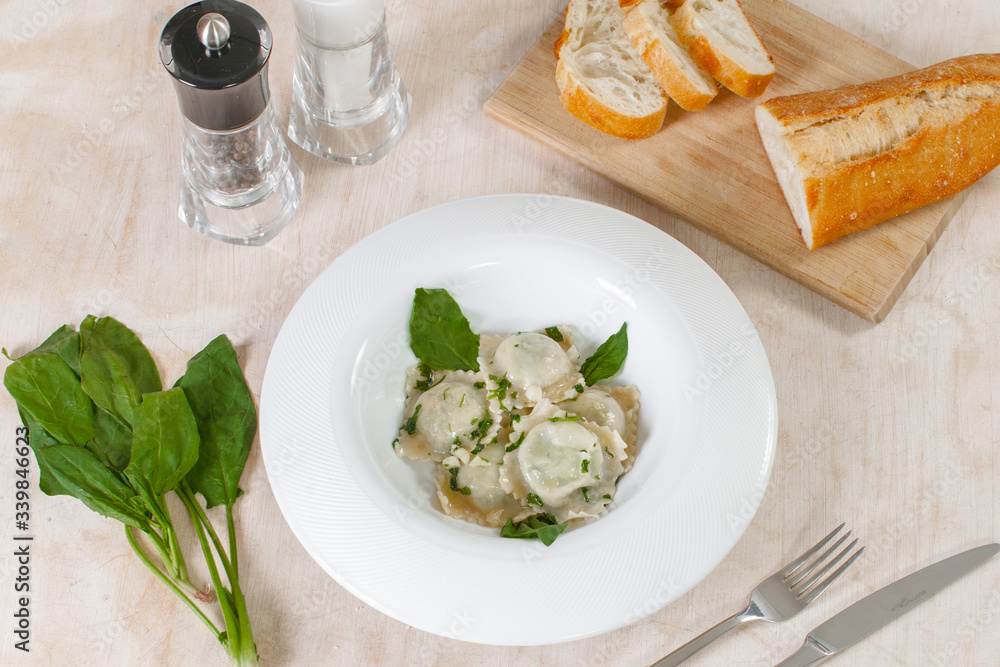 Spinach ravioli