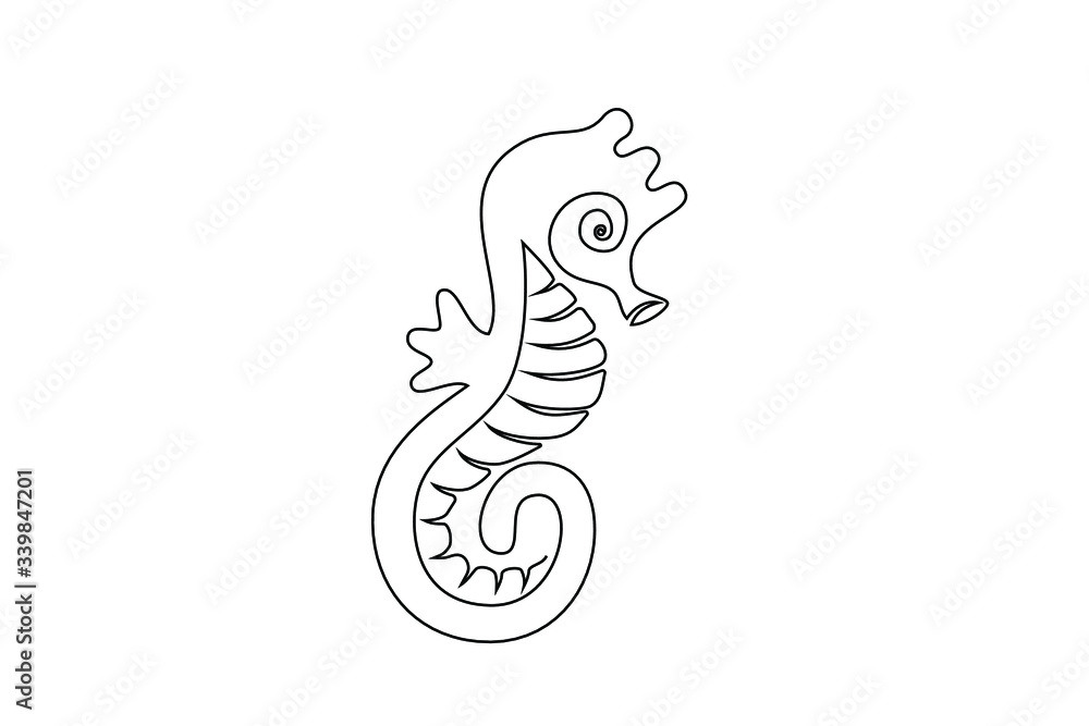 Fototapeta premium Seahorse drawn in one solid continuous line. Isolated illustration on a white background. EPS 10.