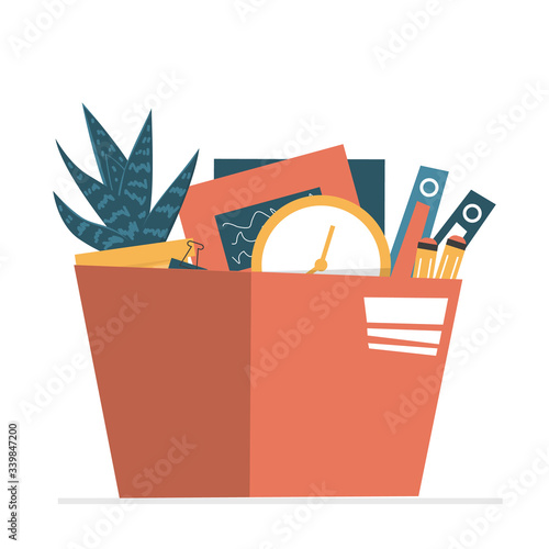 Box with belongings of dismissed employee vector