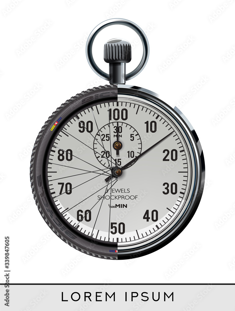 Bicycle wheel. Classic stopwatch vector. Realistic vector. White background. Mountain wheel. Healthy lifestyle. Poster. Side view. Mountain bike tire. Competition. Isolated illustration. Bicycle wheel. Classic stopwatch vector. Realistic vector. White background. Mountain wheel. Healthy lifestyle. Poster. Side view. Mountain bike tire. Competition. Isolated illustration.
