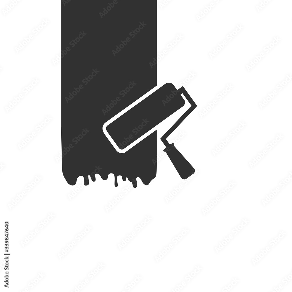 Paint roller with redecorated wall . Stock Vector illustration isolated on white background. Paint roller with redecorated wall . Stock Vector illustration isolated on white background.