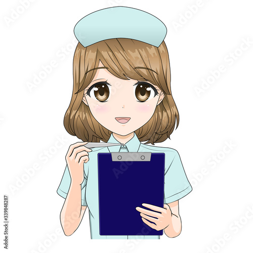 看護師_介護士_医療スタッフ_女性_体温計＊帽子は着脱可能です。