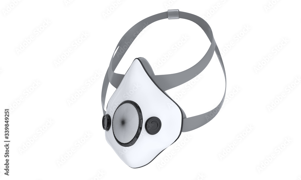 Medical mask. Doctor mask and corona virus protection isolated on a white background. Futuristic high-tech mask 3d render Medical mask. Doctor mask and corona virus protection isolated on a white background. Futuristic high-tech mask 3d render