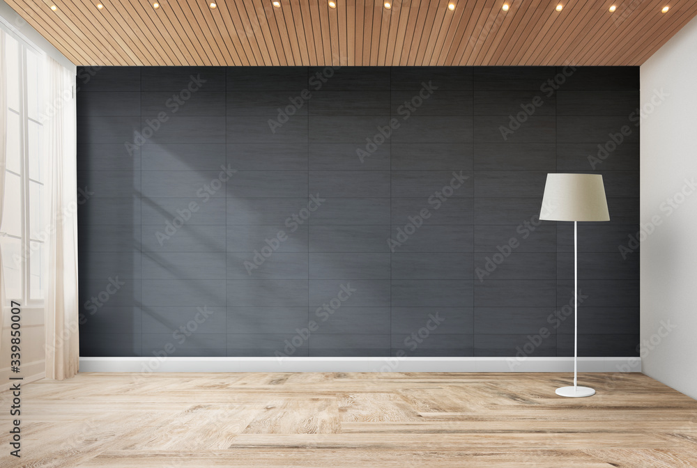 Standing lamp in a gray room - obrazy, fototapety, plakaty 