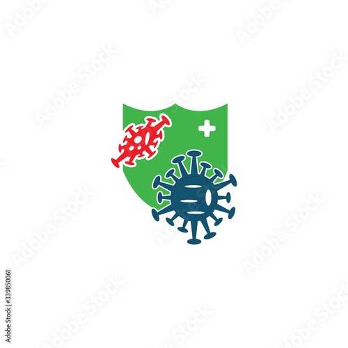 Bacteria with magnifying glass vector symbol logo icon in flat