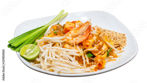 Thai street food (Phadthai) isolated on white background with clipping path
